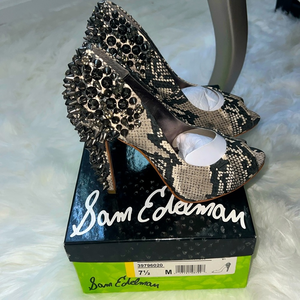Sam Edelman Lorissa Gray Python Leather Peep Toe … - image 1
